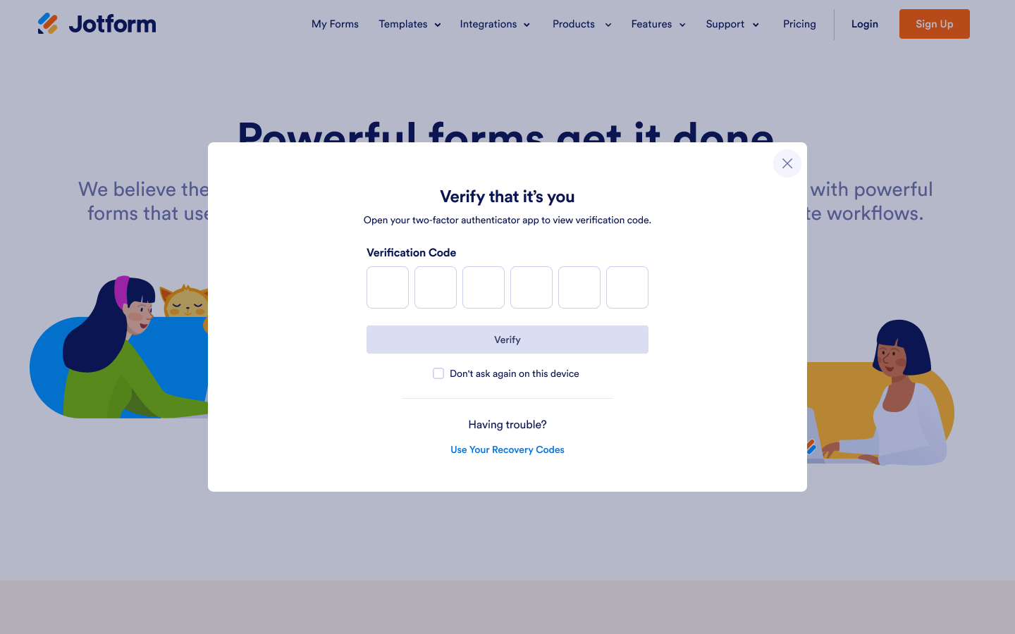 2FA challenge at login, with recovery-code fallback