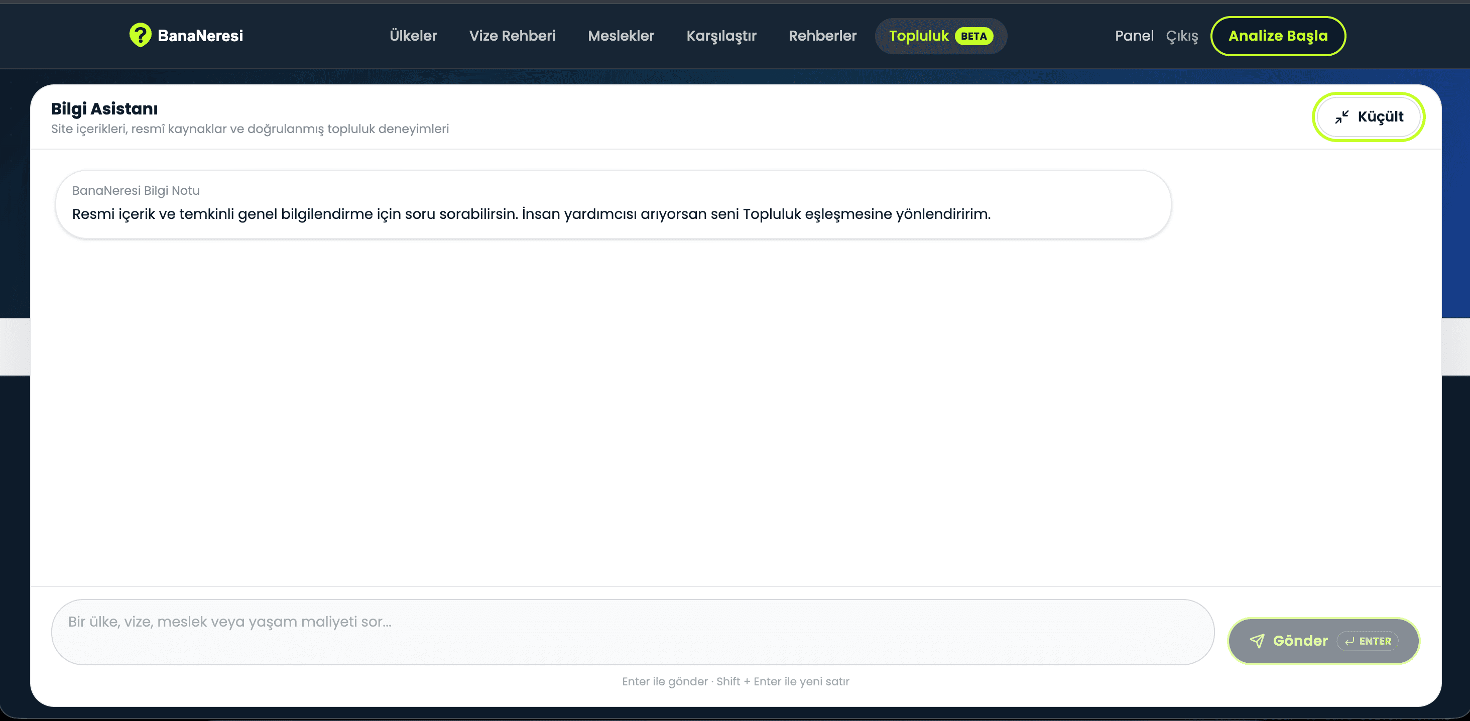 Info assistant — questions over site content, with a handoff to people