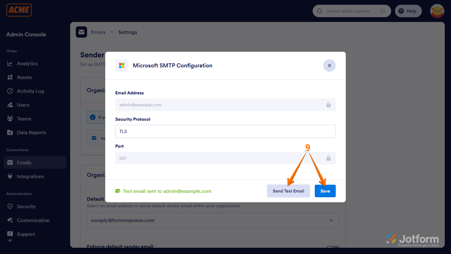 Send Test Email button to see if it works, and click on Save to complete the setup