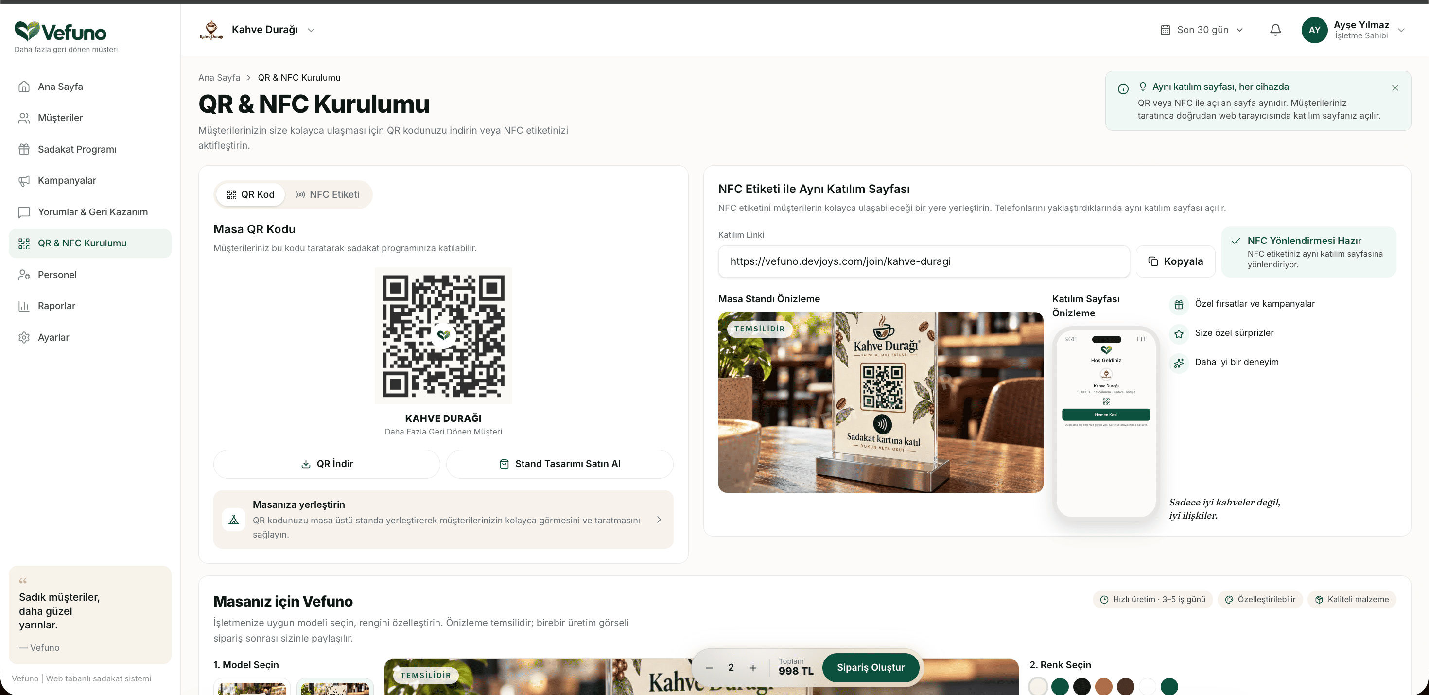 QR and NFC setup — table code and the same join page for a tap